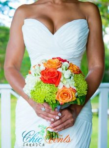 Orange Roses, Hydrangeas & Green Mums