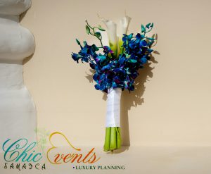 Hand-tied bouquet of orchids & calla lilies